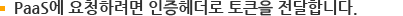  PaaS에 요청하려면 인증헤더로 토큰을 전달합니다